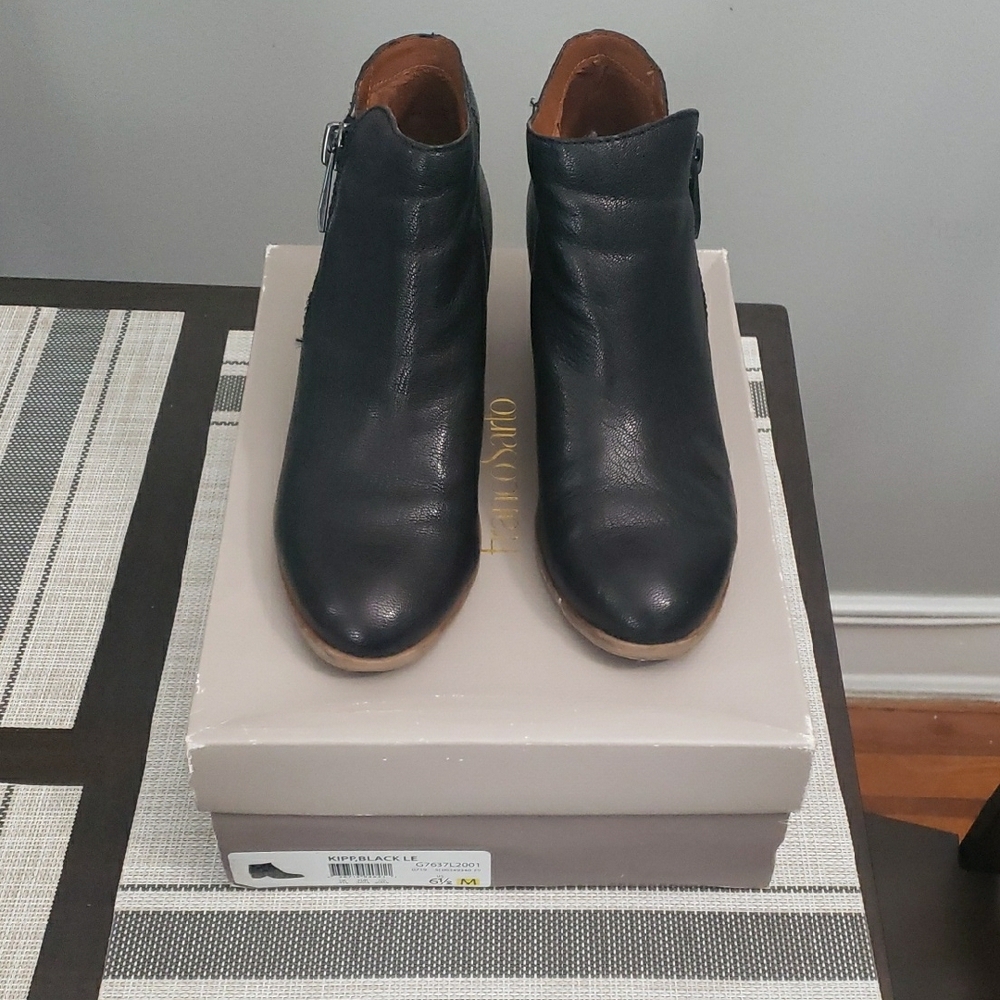 Franco Sarto Black Ankle Boots with Stacked Heel